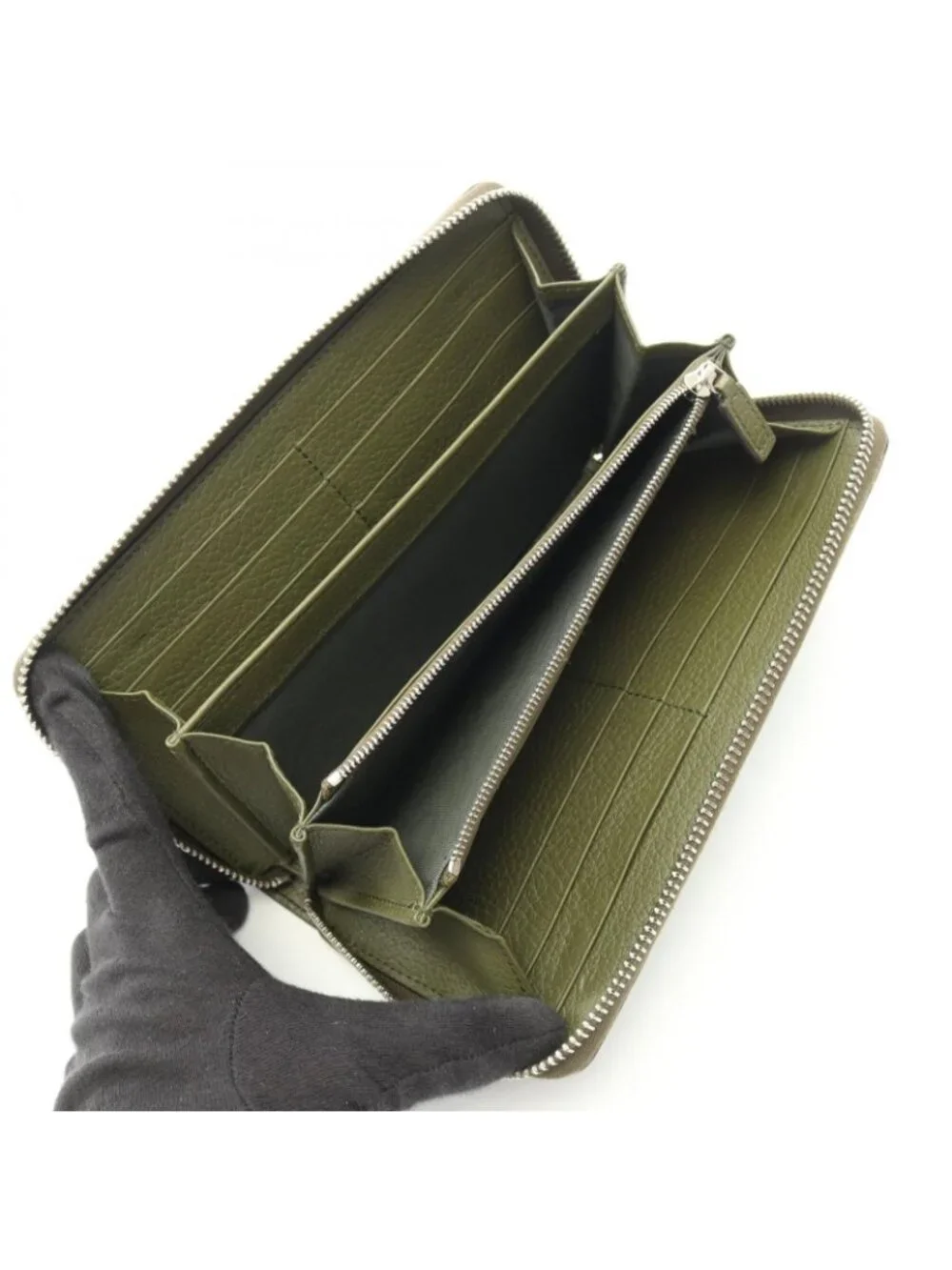 Gucci Round Length Wallet Logo Khaki Leather